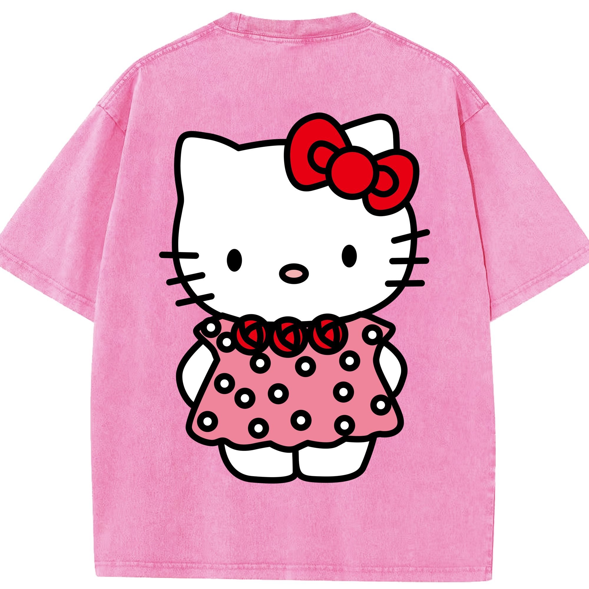 （画像用） Hello Kitty ハローキティ 綿100% ヴィンテージ風 半袖Tシャツ（背面プリント）